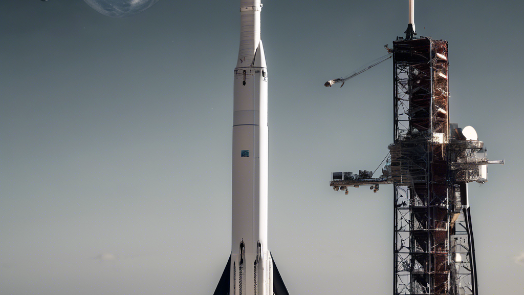Illustration détaillée sur un nouveau départ pour SpaceX avec un Falcon 9 et des satellites Starlink sous la lune